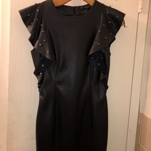 Zara black leather studded dress S edgy evening